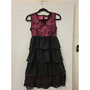 Bianni Girls Dress Size 16 Pink Black Silk Blend Floral Tiered Party Occasion